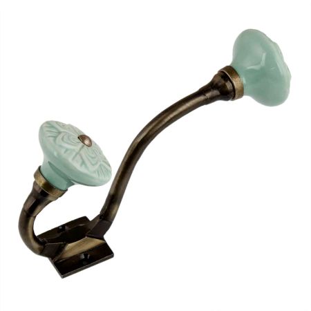 Sage Green Wheel Flower Ceramic Antique Iron Hook